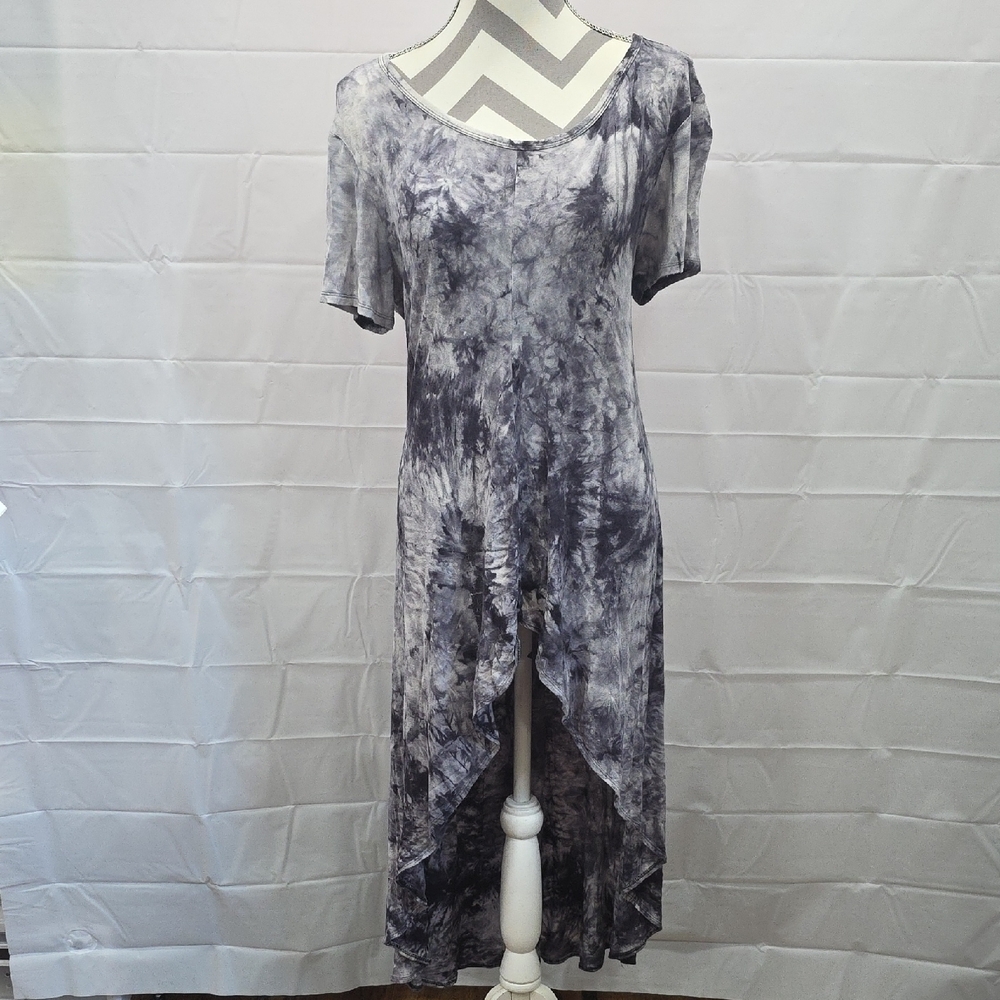 Gray and White Asymmetrical Top with Short Sleeves. Hippie Boho Long Top.